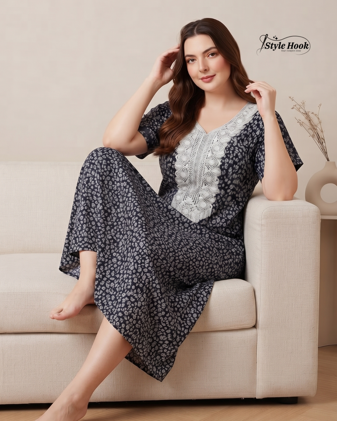 Pakistani Floral Print Maxi Dress Nighty