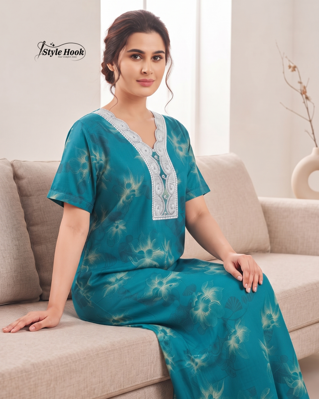 Designer Rayon Lace Nighty – Premium Collection