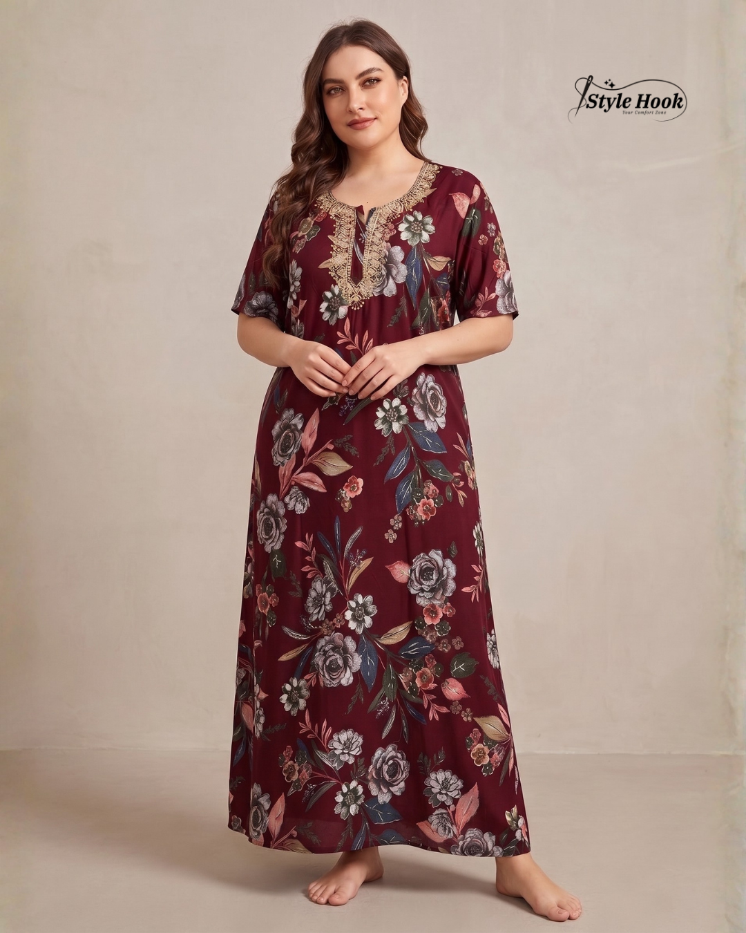 Printed Rayon Nighty for Women