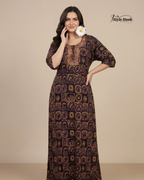 Tribal Circular Print with Embroidery cotton nighty for women in 5 Different Colors