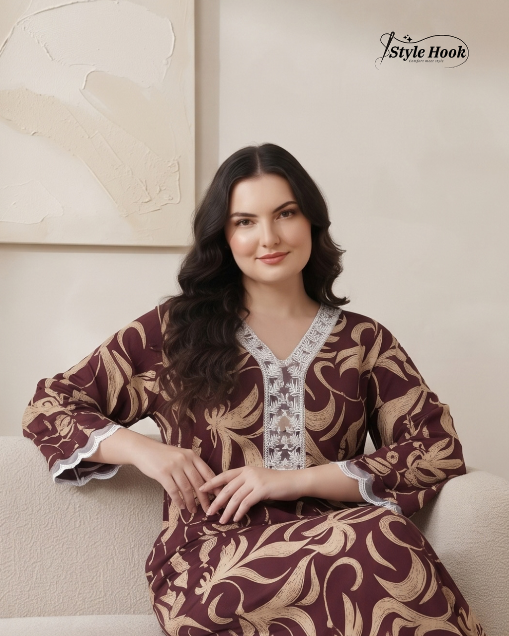 Fancy Premium Rayon Nighty – Elegant Nightwear for Women