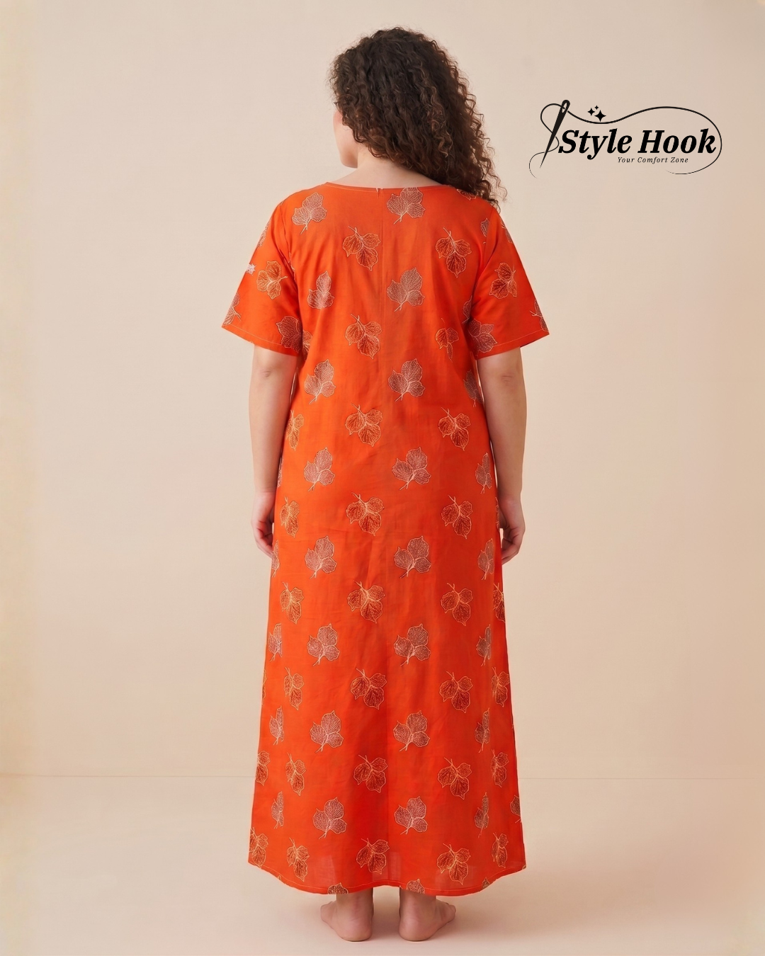 Style Hook Leaf Bloom Printed Cotton Daily Wear Nighty