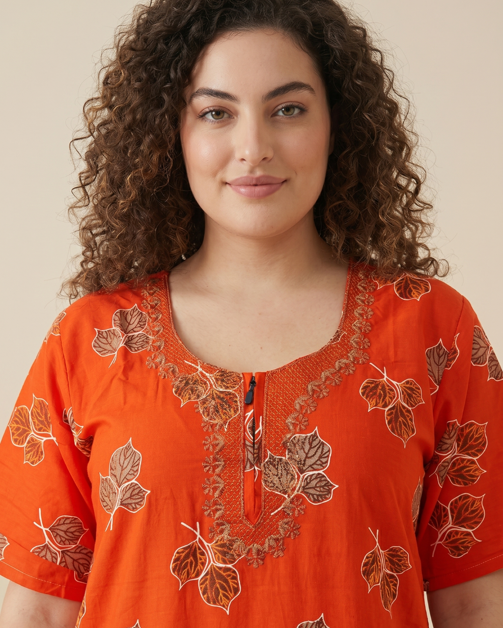 Style Hook Leaf Bloom Printed Cotton Daily Wear Nighty