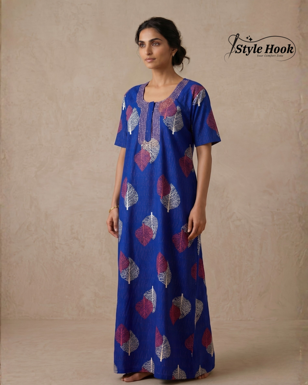 Style Hook Royal Blue Indigo Leaf Comfort Nighty