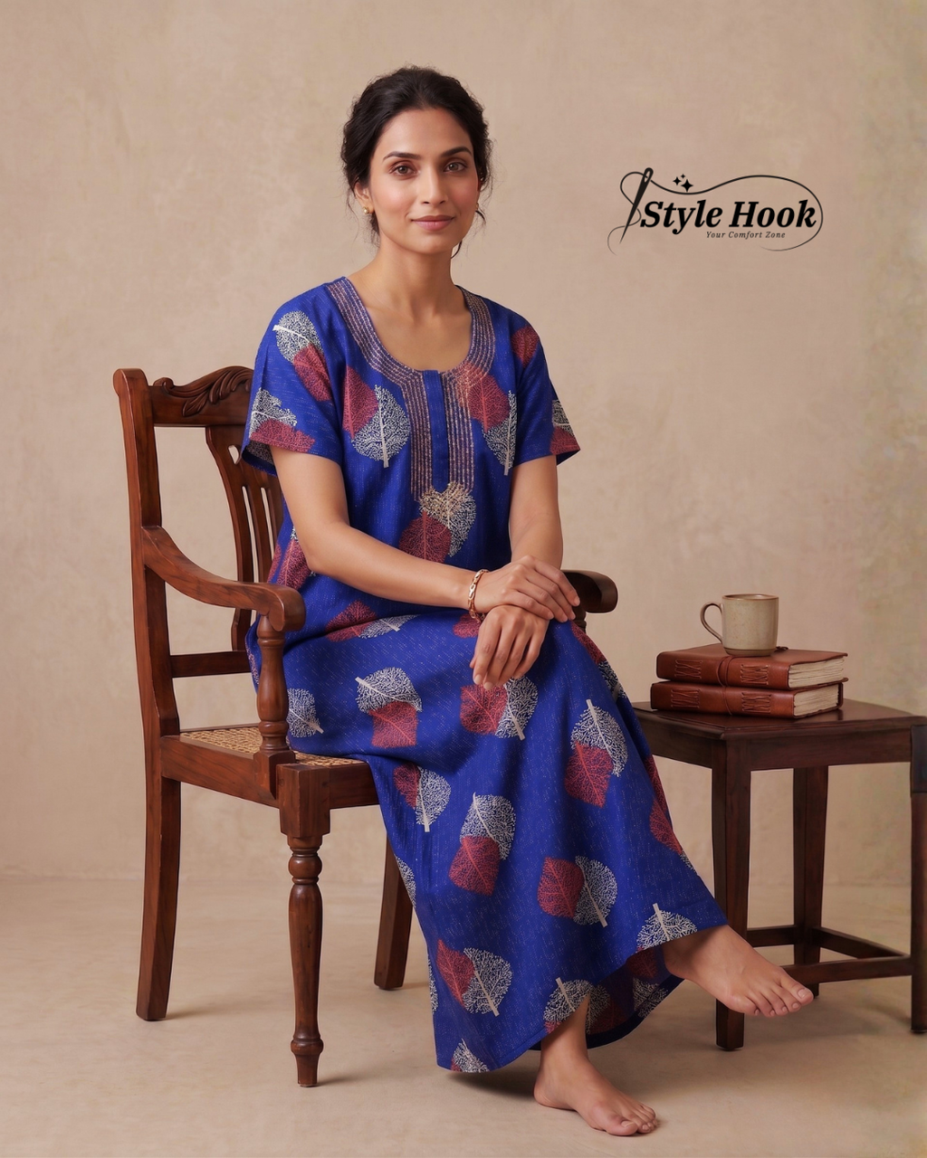 Style Hook Royal Blue Indigo Leaf Comfort Nighty