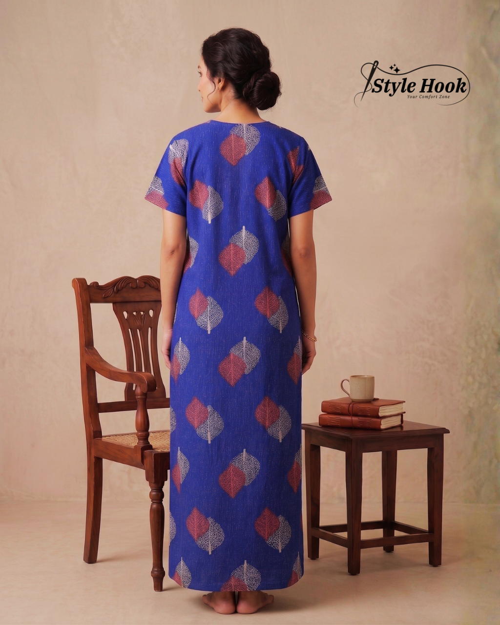 Style Hook Royal Blue Indigo Leaf Comfort Nighty