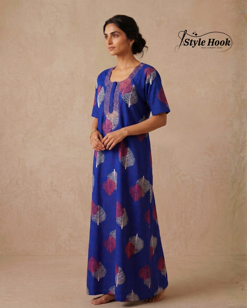 Style Hook Royal Blue Indigo Leaf Comfort Nighty