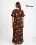 Style Hook Cotton Nighty for Women – Brown Printed Maxi Nightwear & Home Dress