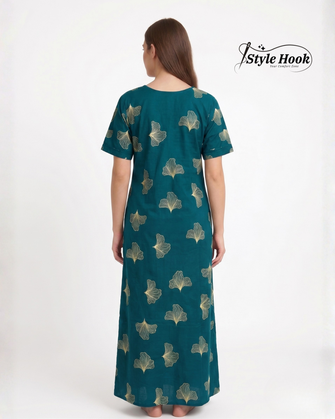 Style hook embroider neck soft cotton nighty for feeding moms