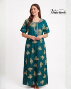 Style hook embroider neck soft cotton nighty for feeding moms