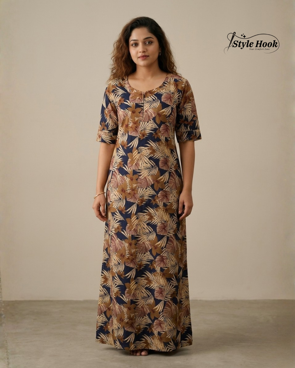 Style Hook Daily Wear Nighty – Soft Cotton Canvas Neck Design
