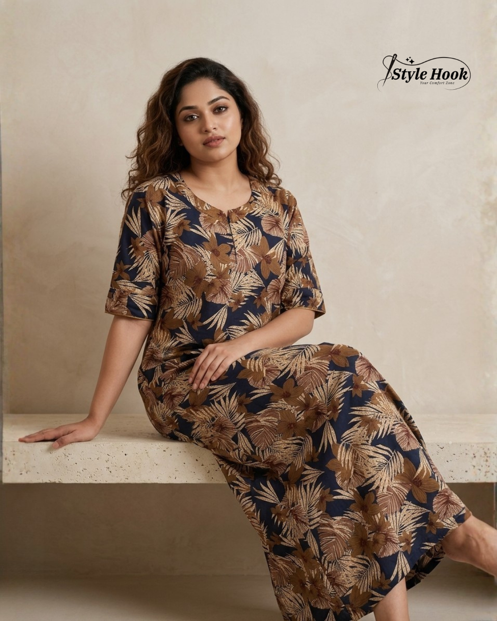 Style Hook Daily Wear Nighty – Soft Cotton Canvas Neck Design