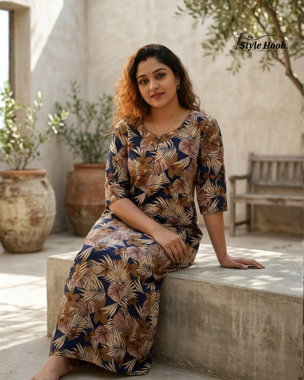 Style Hook Daily Wear Nighty – Soft Cotton Canvas Neck Design