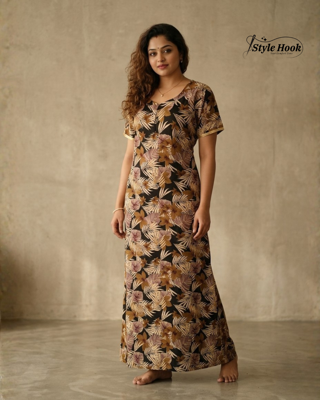 Style Hook Cotton Maxi Nighty – Comfortable Canvas Neck Home Wear