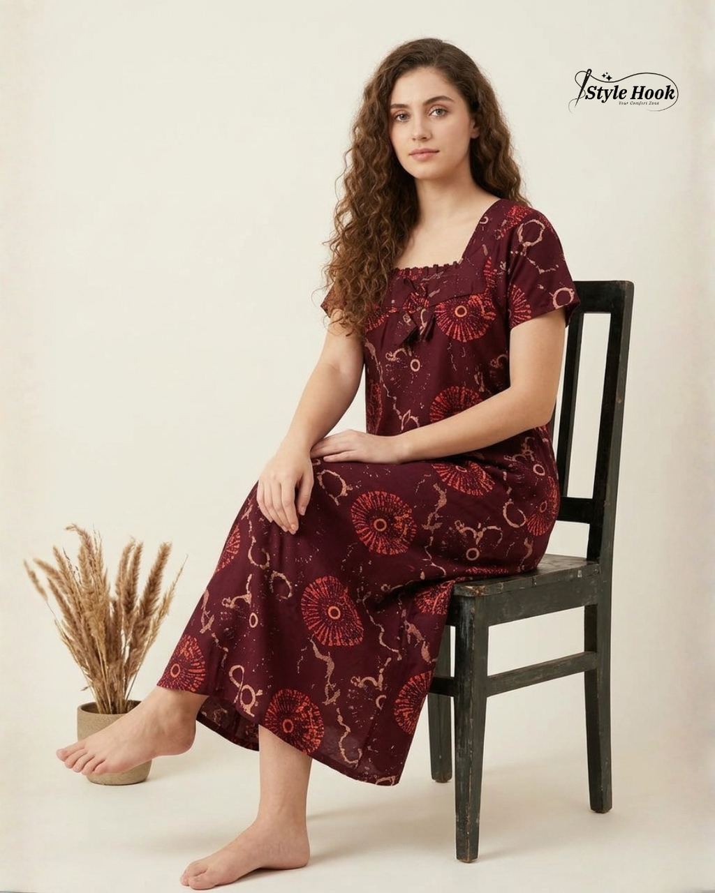 Style Hook Designed Neck soft cotton nighty