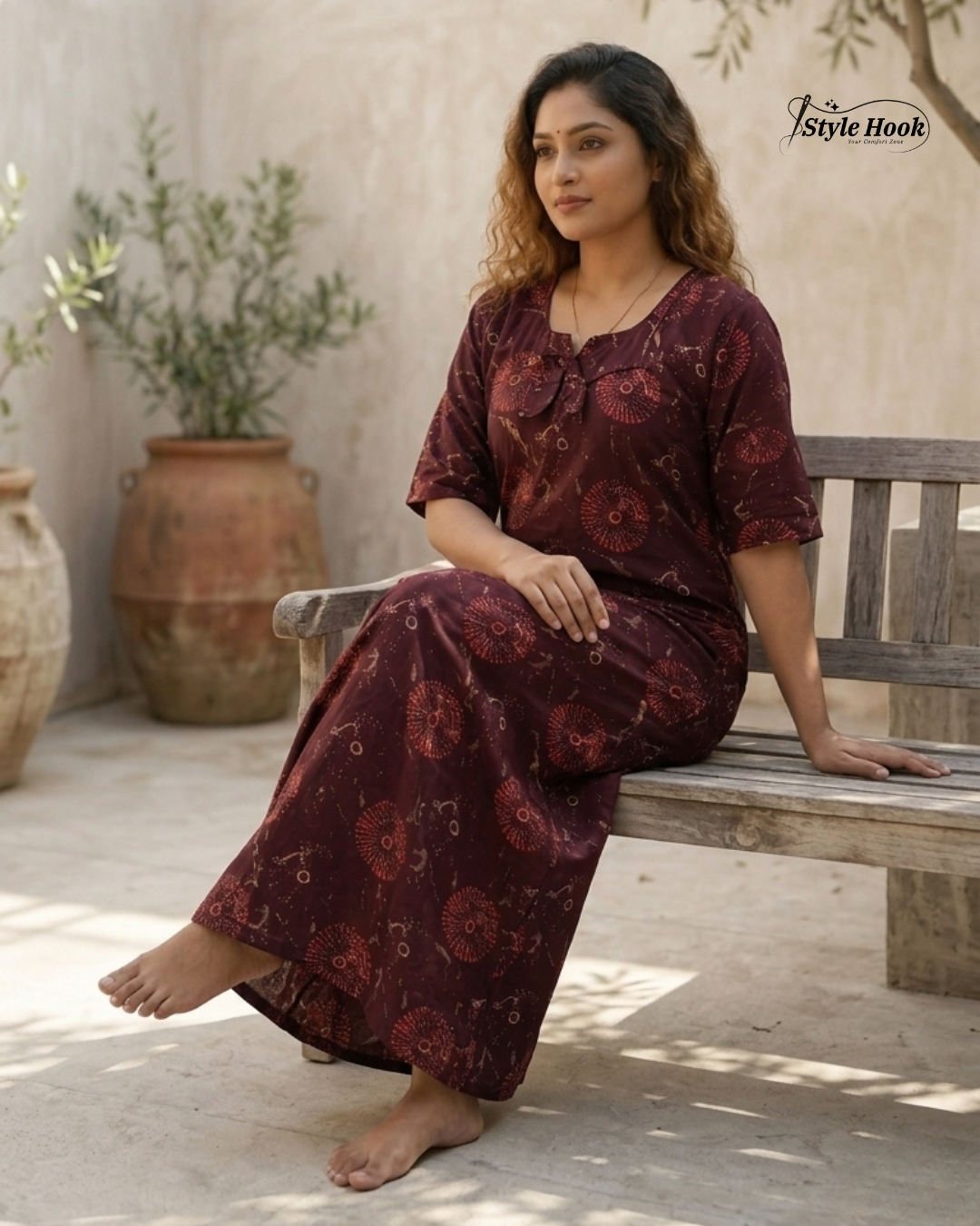 Style Hook Designed Neck soft cotton nighty