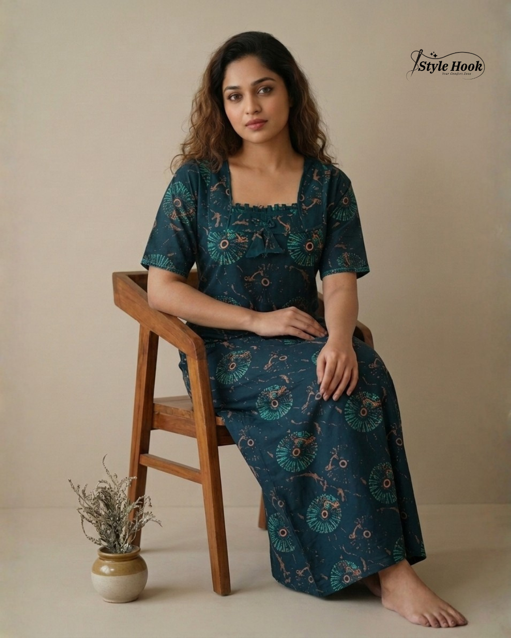 Style Hook Designed Neck soft cotton nighty