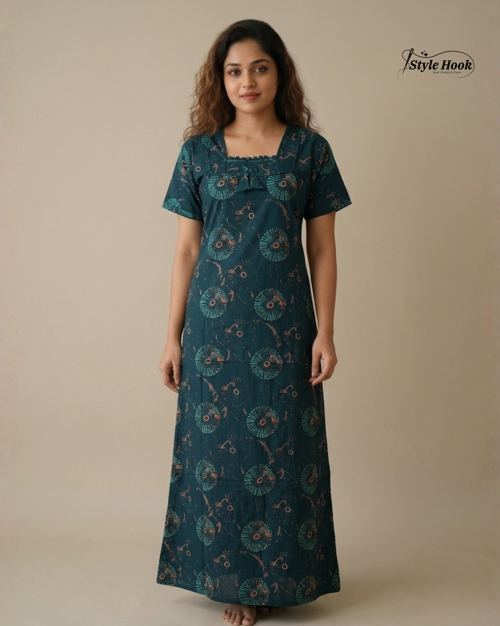 Style Hook Designed Neck soft cotton nighty
