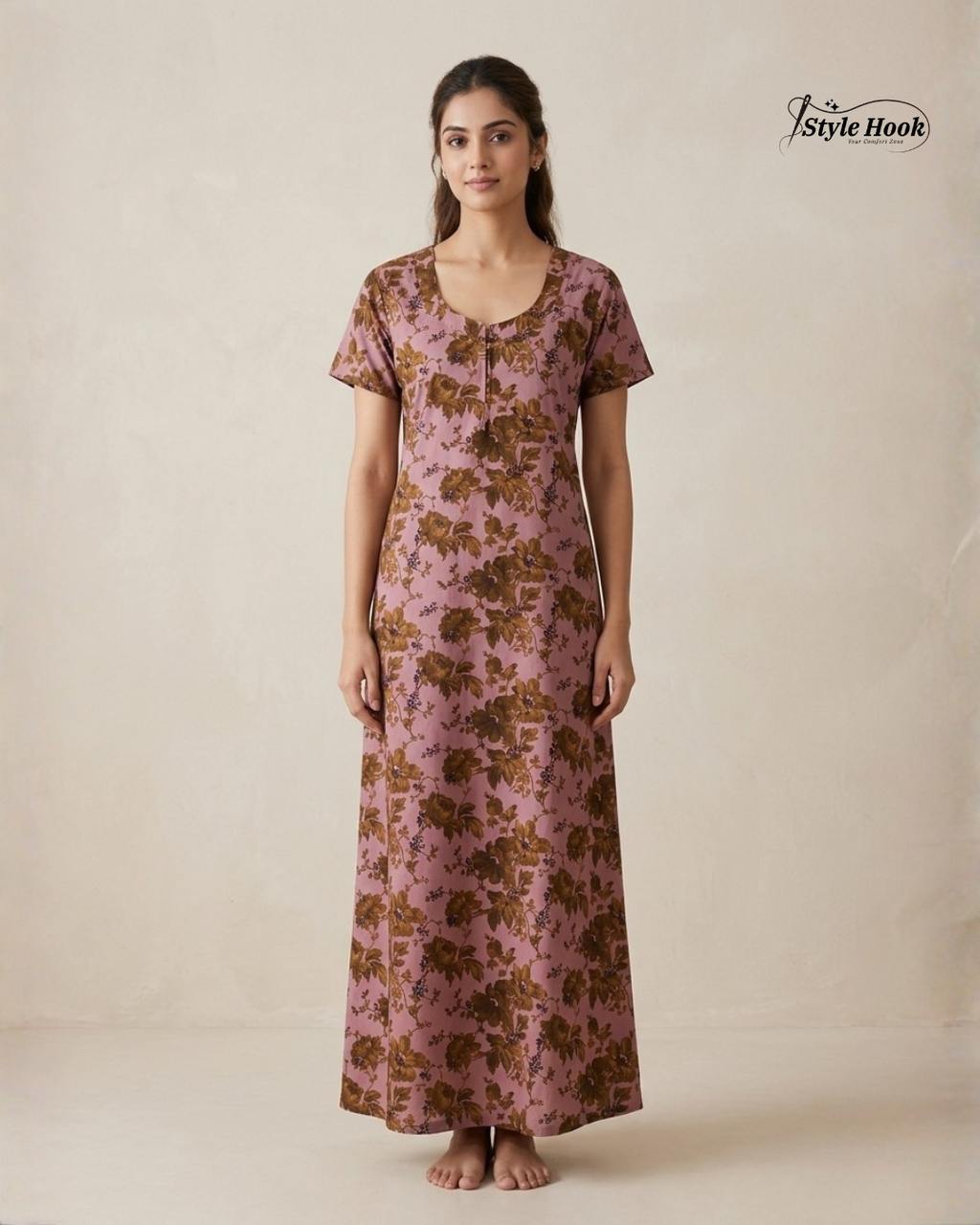 Style Hook Canvas neck cotton nighty for home wear