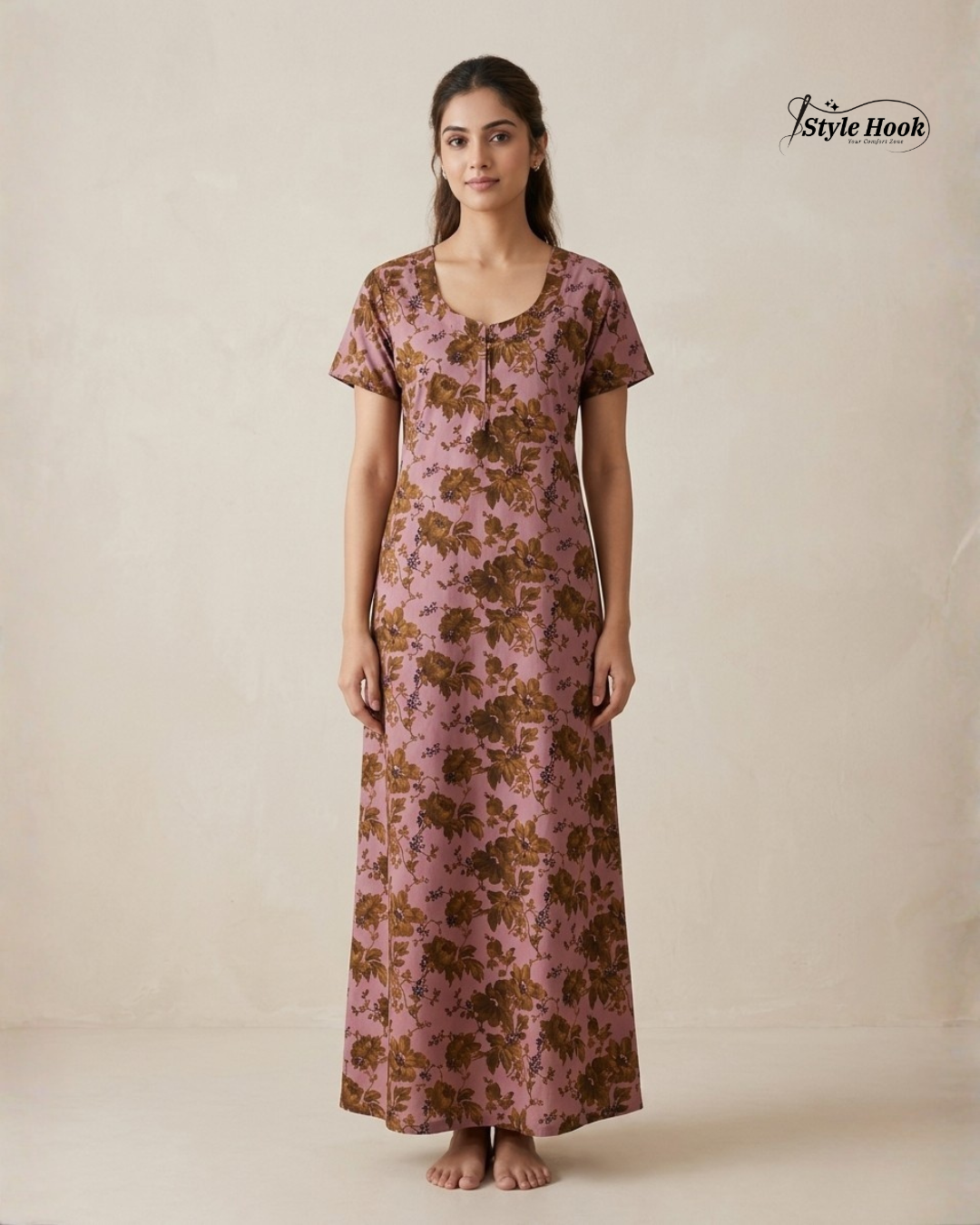 Style Hook Canvas neck cotton nighty for home wear