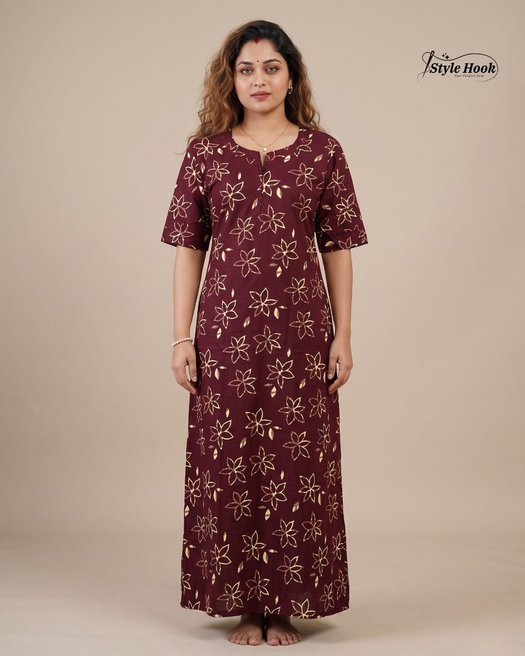 Style Hook Canvas neck Cotton Nighty for Daily wear