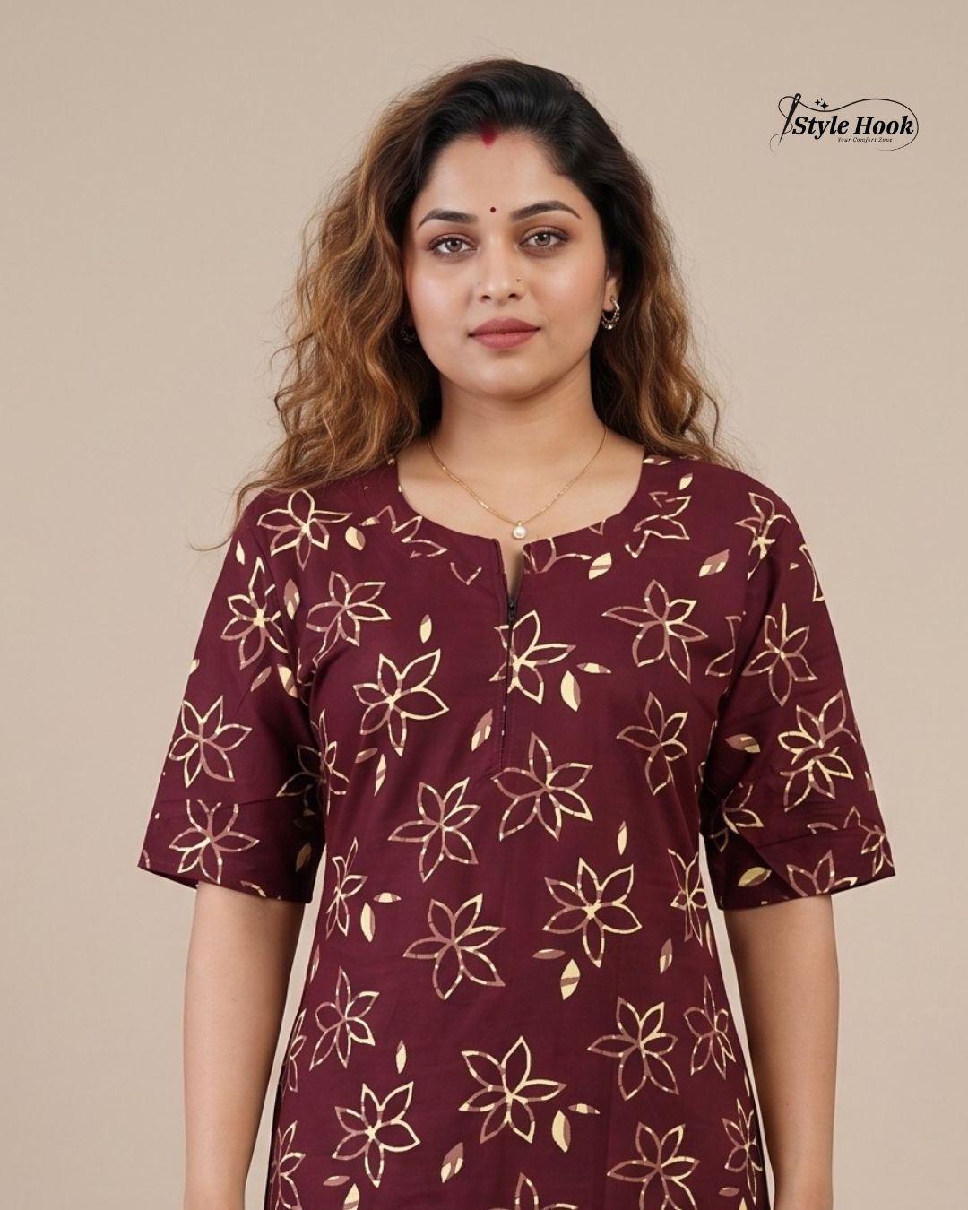 Style Hook Canvas neck Cotton Nighty for Daily wear