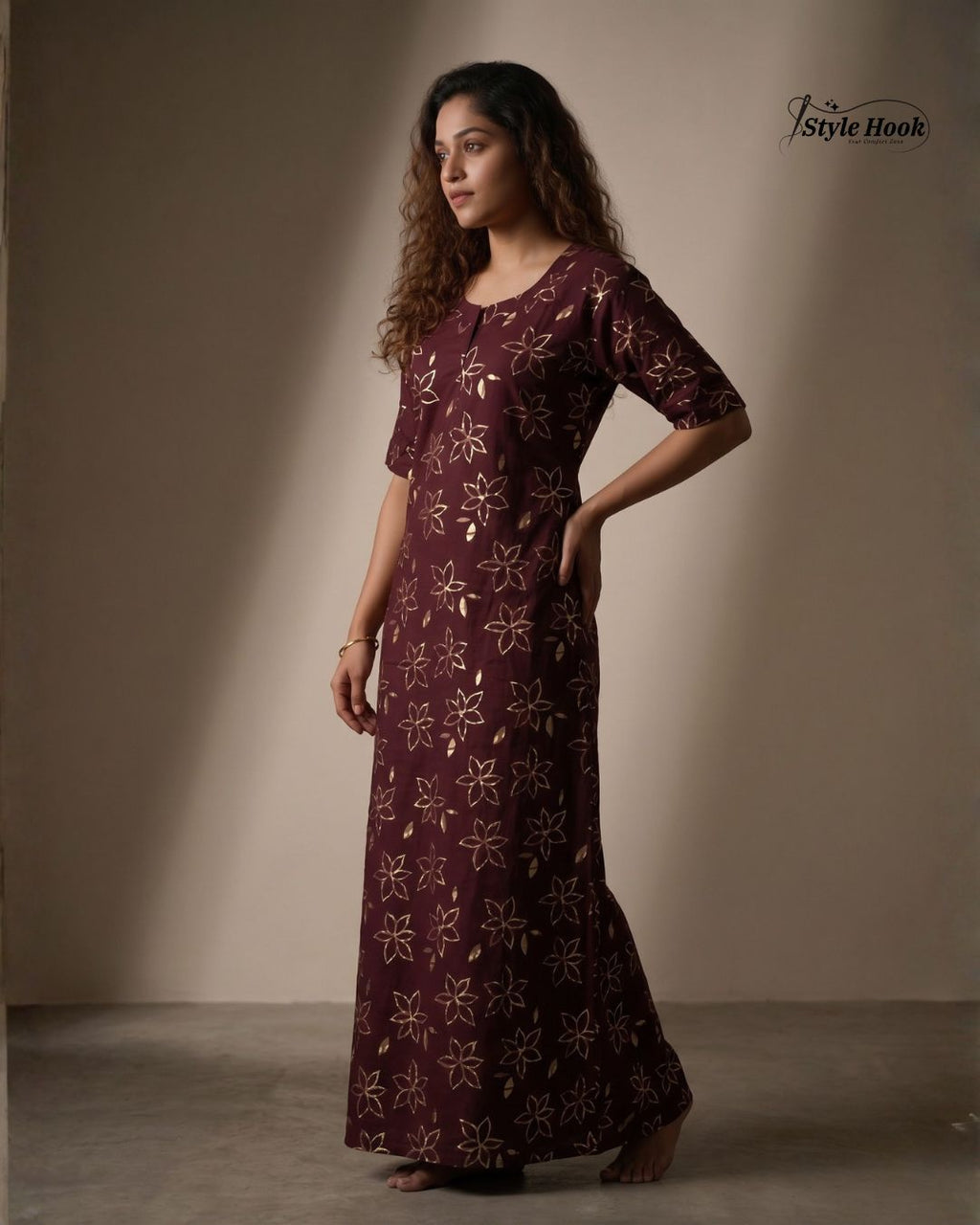 Style Hook Canvas neck Cotton Nighty for Daily wear