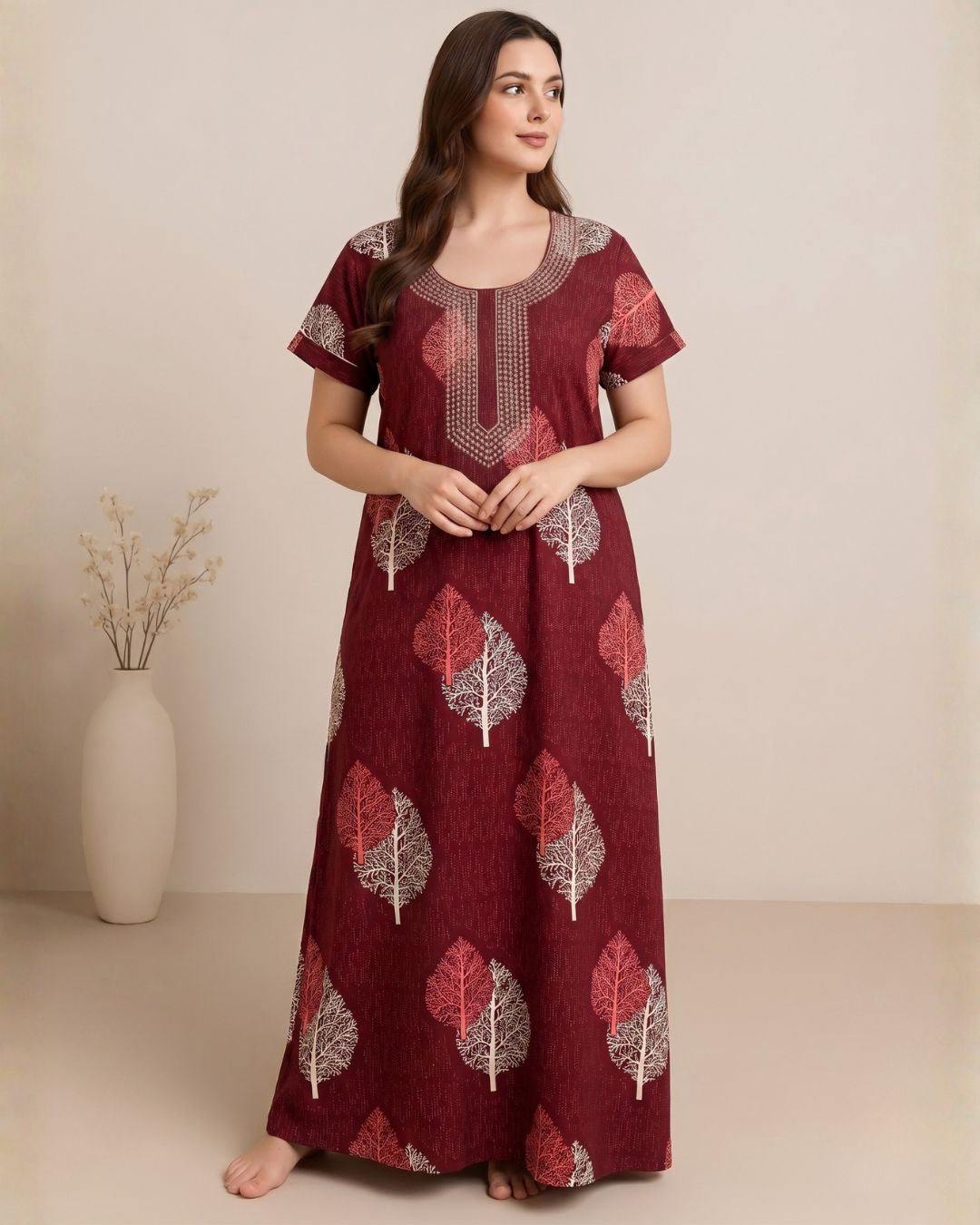 Style Hook Indigo Leaf Red Comfort Nighty
