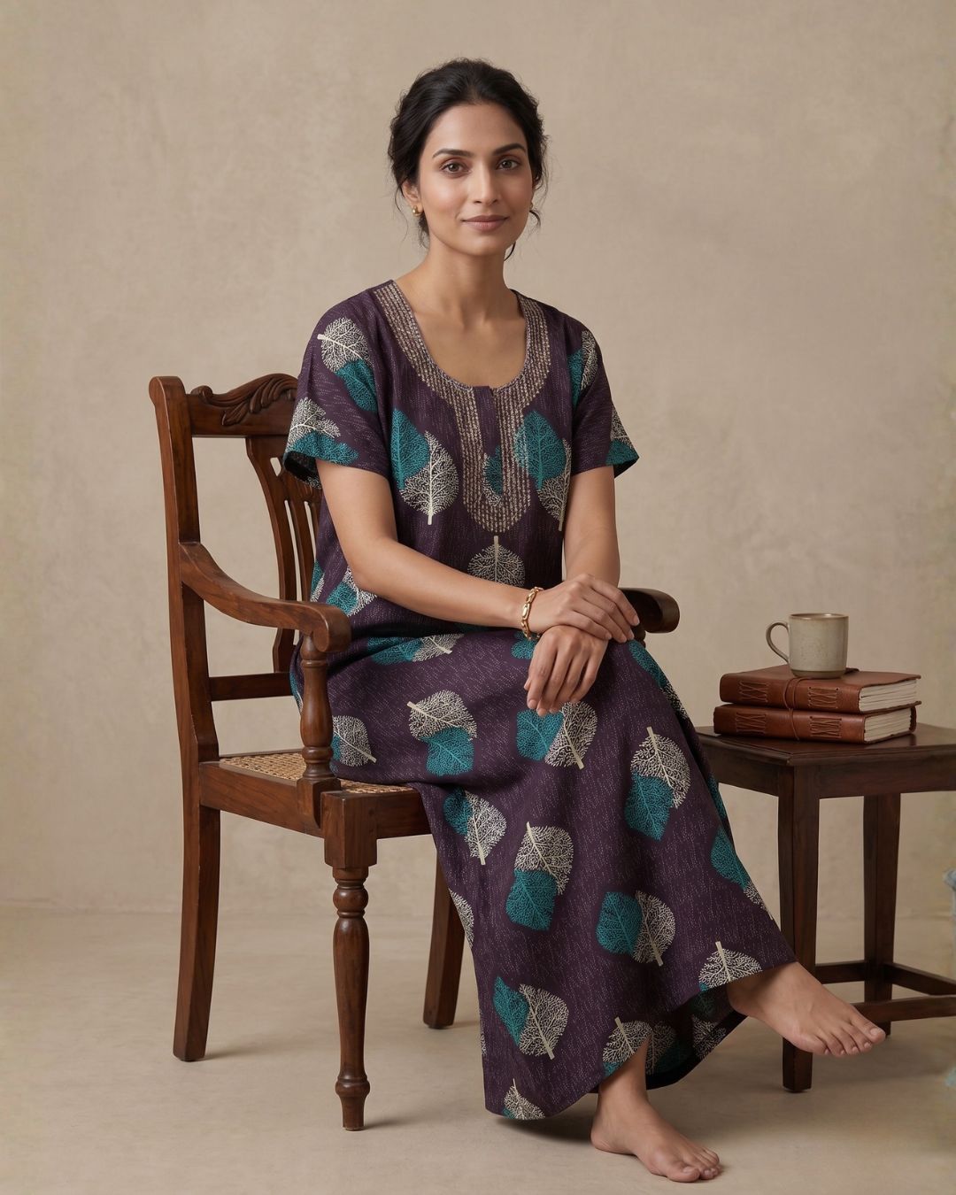 Style Hook Indigo Leaf Navy Blue Comfort Nighty