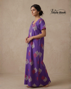 Style Hook Purple Embroidered Maxi Nighty for Women – Soft Cotton Daily Wear Home Dress