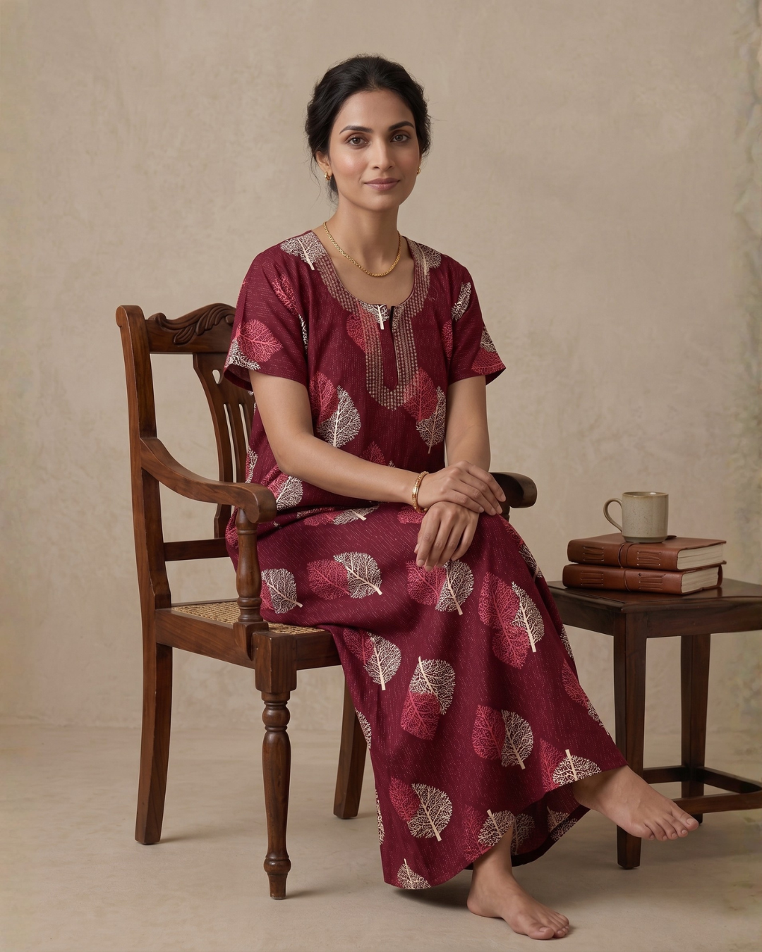 Style Hook Indigo Leaf Red Comfort Nighty
