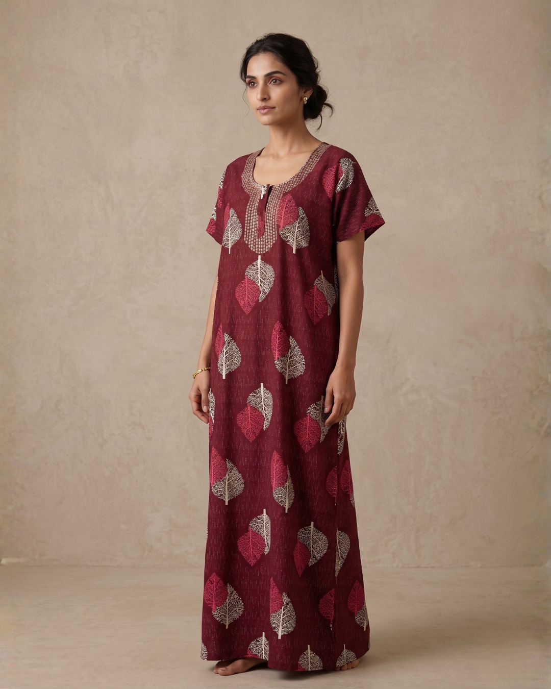 Style Hook Indigo Leaf Red Comfort Nighty