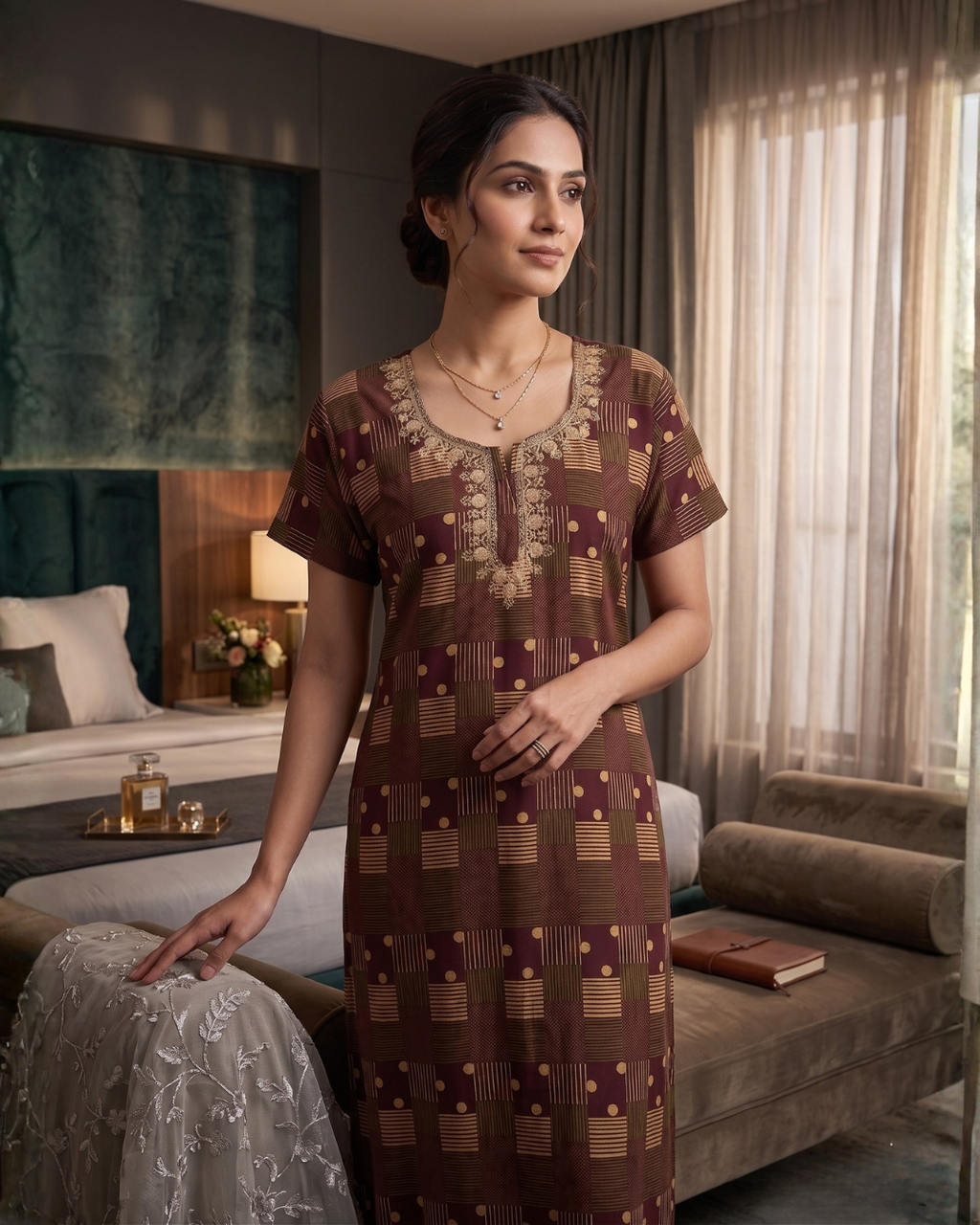 Style Hook Soft Embroidered Daily Wear Nighty