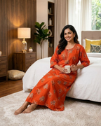 Style Hook Leaf Bloom Printed Cotton Daily Wear Nighty