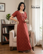 Style Hook Printed Cotton Nighty with Stone for Daily Wear
