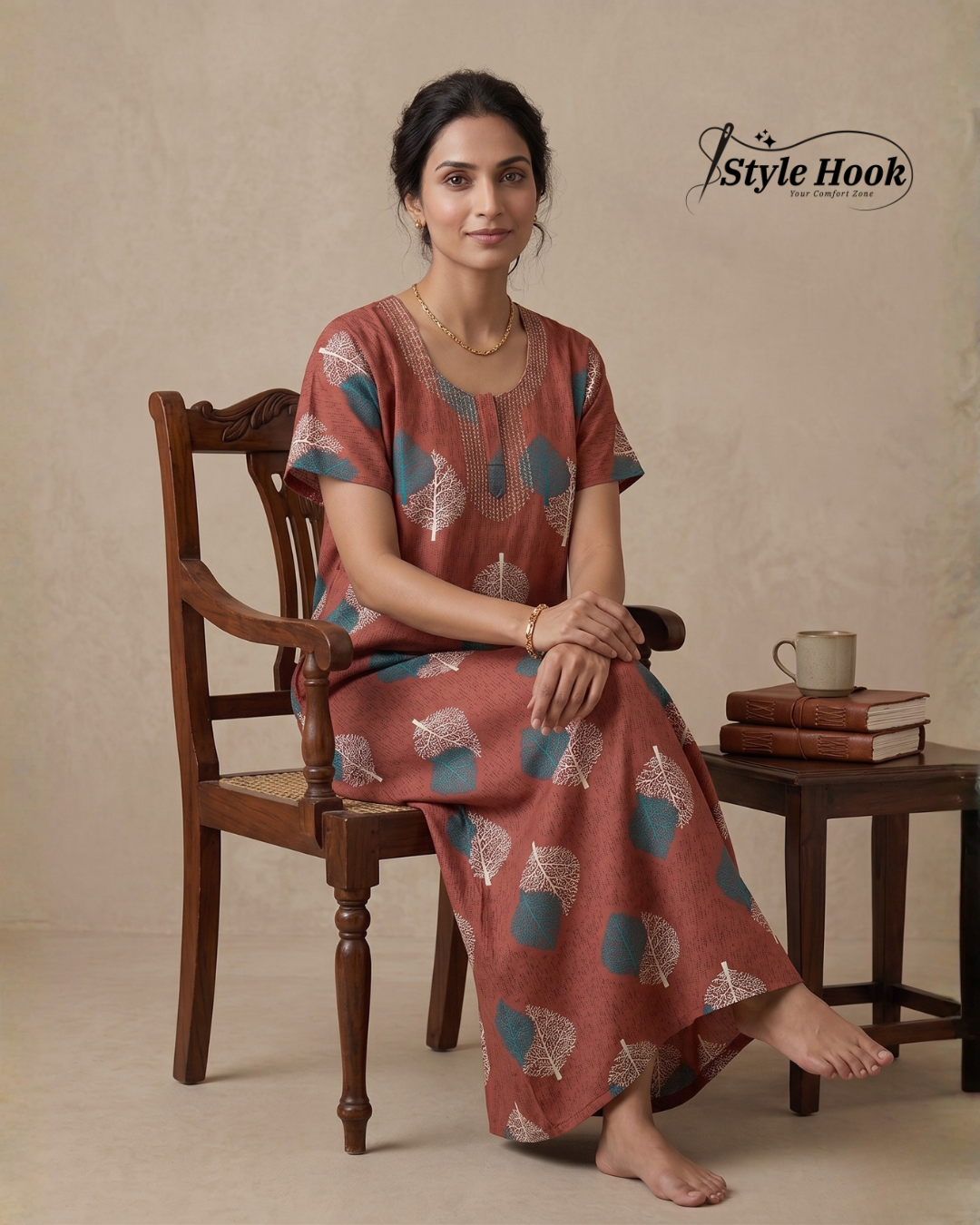 Style Hook Printed Cotton Nighty for Women – Soft Maxi Nightwear & Home Dress