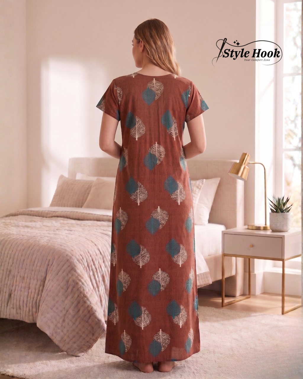 Style Hook Printed Cotton Nighty for Women – Soft Maxi Nightwear & Home Dress
